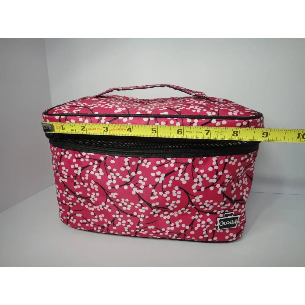 Caboodles 3 Piece Cosmetic Bag Set Pink Floral Cherry Blossom Train Case Mirror